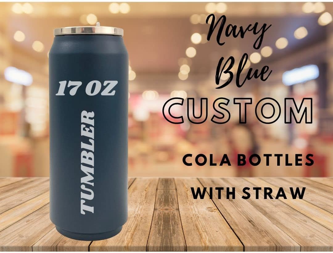 Three Drops of Life Personalized Tumblers, Customized Text Designs, Fits in Car Cup Holders, BPA Free (17oz - Cola, Navy Blue)