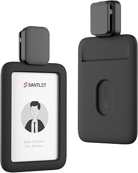 Badge Reel with Alligator Pinch Clip, SANTLET Silicone ID Badge Holder Name Tag Case Protector with Retractable Cord, 2 Card Slots for Nurses Teachers Employees Office Workers Black