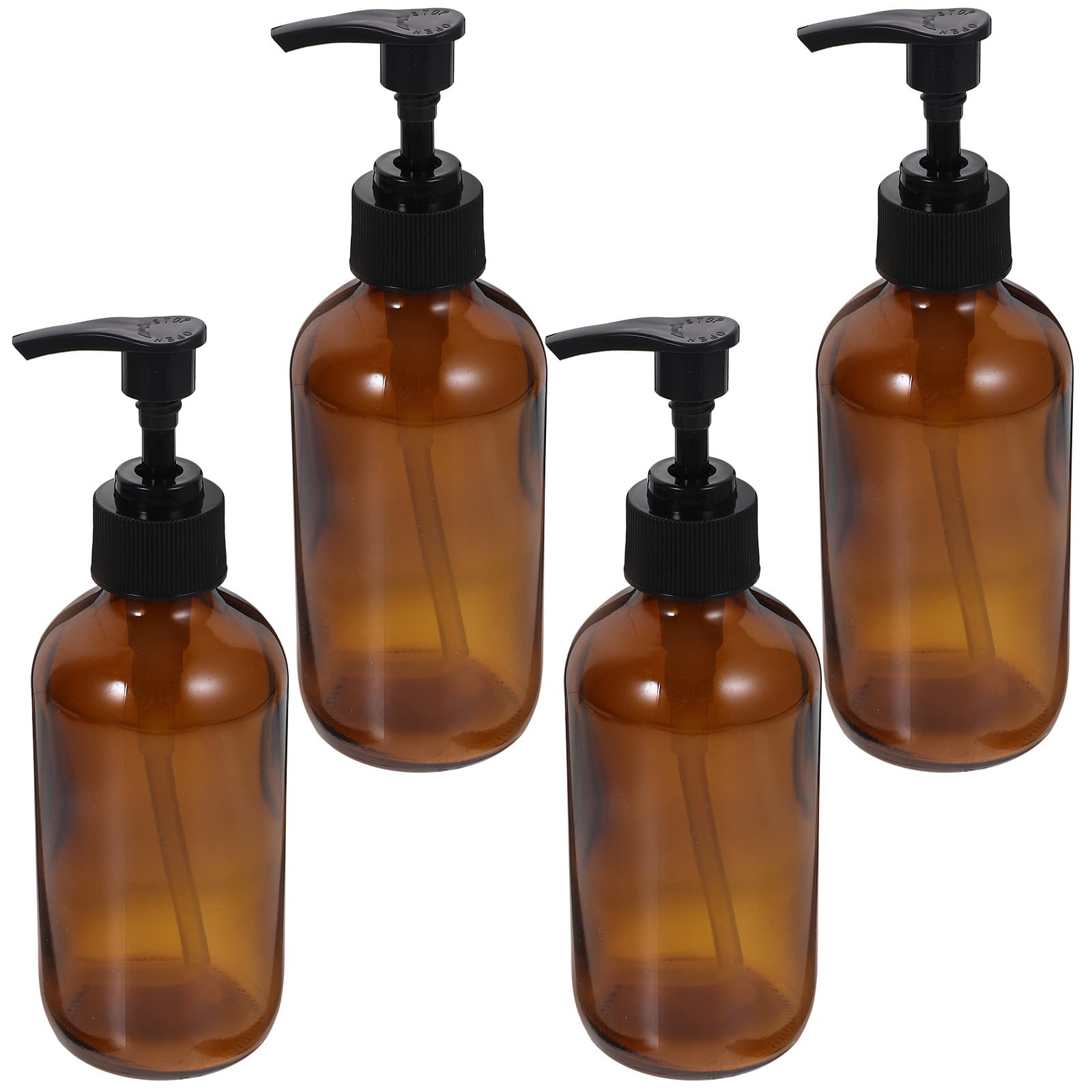 Lot de 4 Flacons de Voyage en Verre 250ml Réutilisables Pompe pour Shampoing, Lotion ou Gel Bain, Portable pour Usage la Maison L'hôtel