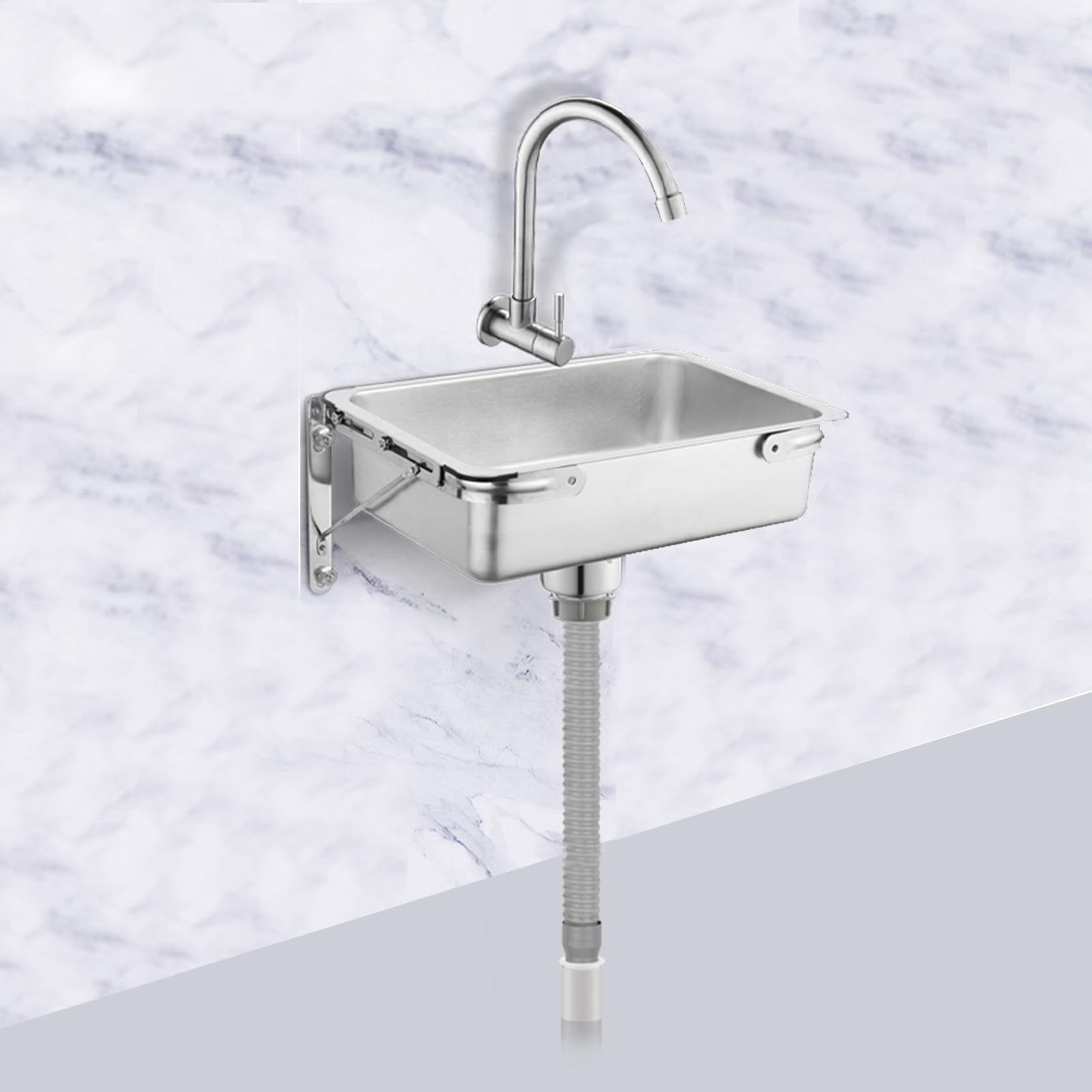 Stal nierdzewna montowana na ścianie umywalka ręczna zlewozmywak kuchenny prostokątny zawiera rury odpływowej filtr kran śruby (36 x 25 cm / 14.2x9.8in)
