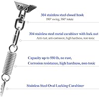 Vista 5 de Kit colgante de hamaca con resorte oscilante, ganchos de suspensión de capacidad de 1000 libras, perchas de columpio resistentes con rotación