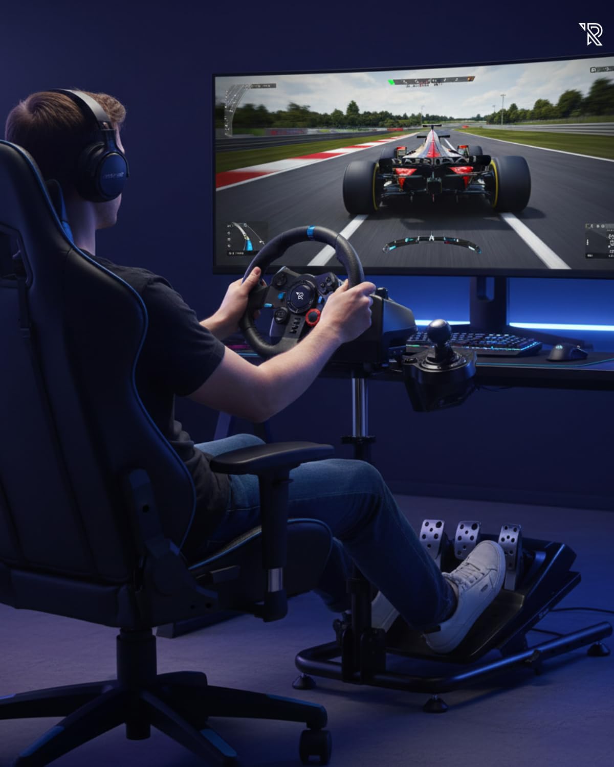 Soporte De Volante Gaming Ajustable De Acero Negro con Estabilidad Mejorada, Compatibilidad Amplia, Palanca De Cambios Extraíble Y Diseño Plegable Portátil