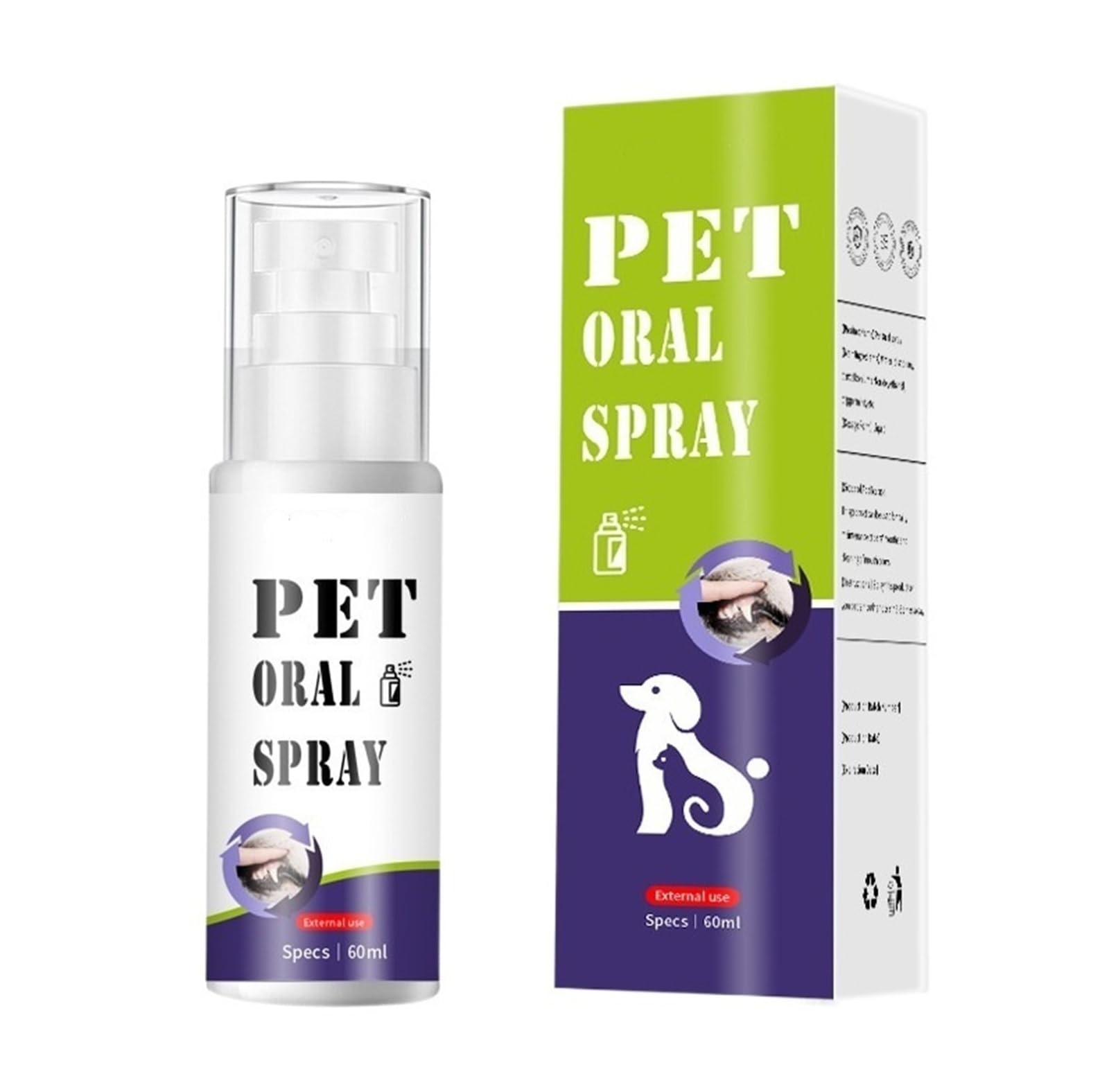 60 ml Haustier-Zahnreinigungsspray, entfernt schnell Zahnstein und beseitigt Mundgeruch bei Katzen und Hunden(2pcs)