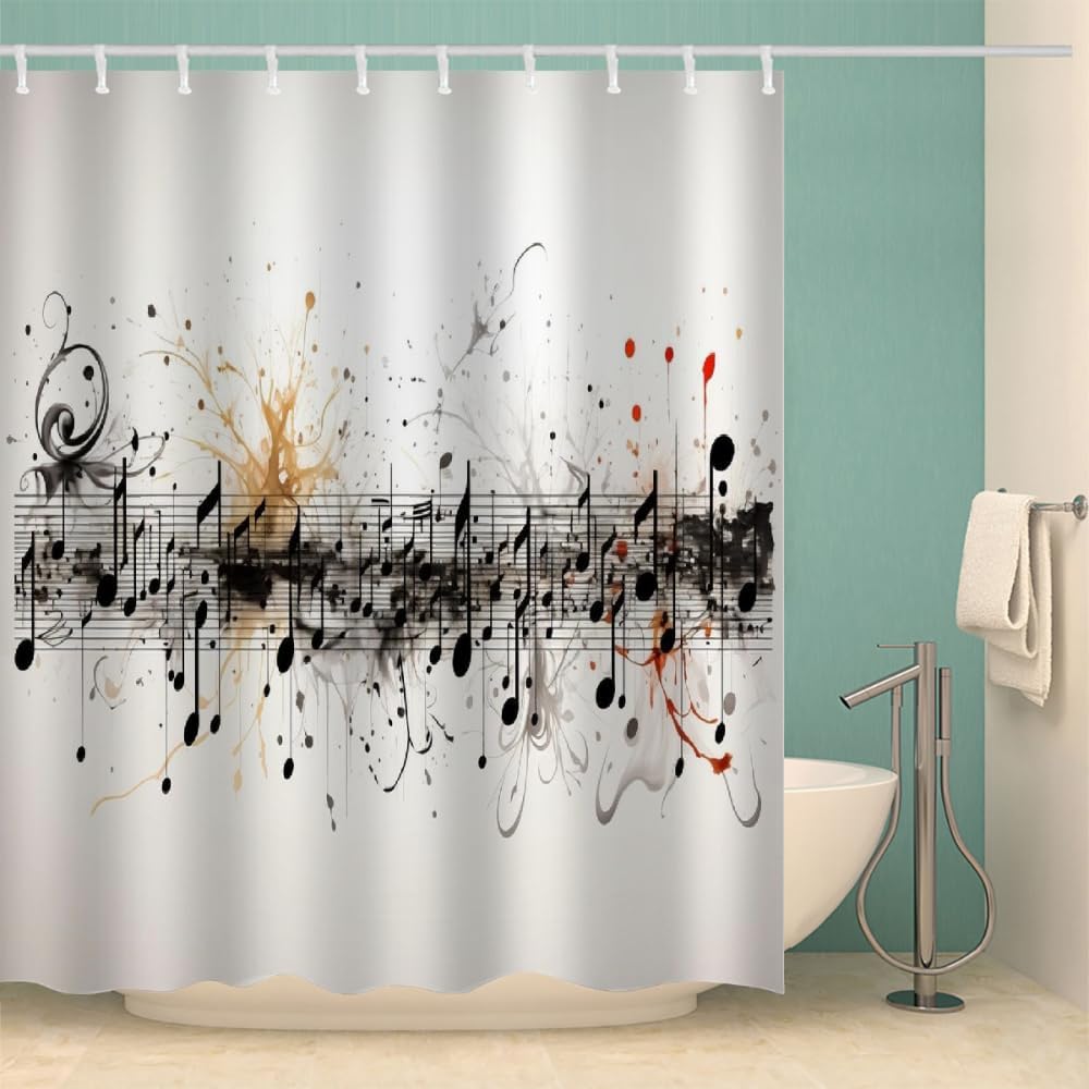 Music Waterproof Curtain 72" W x 84" L Music Notes Polyester Fabric Cloth Shower Curtains for Bathroom Decoration（Ivory）