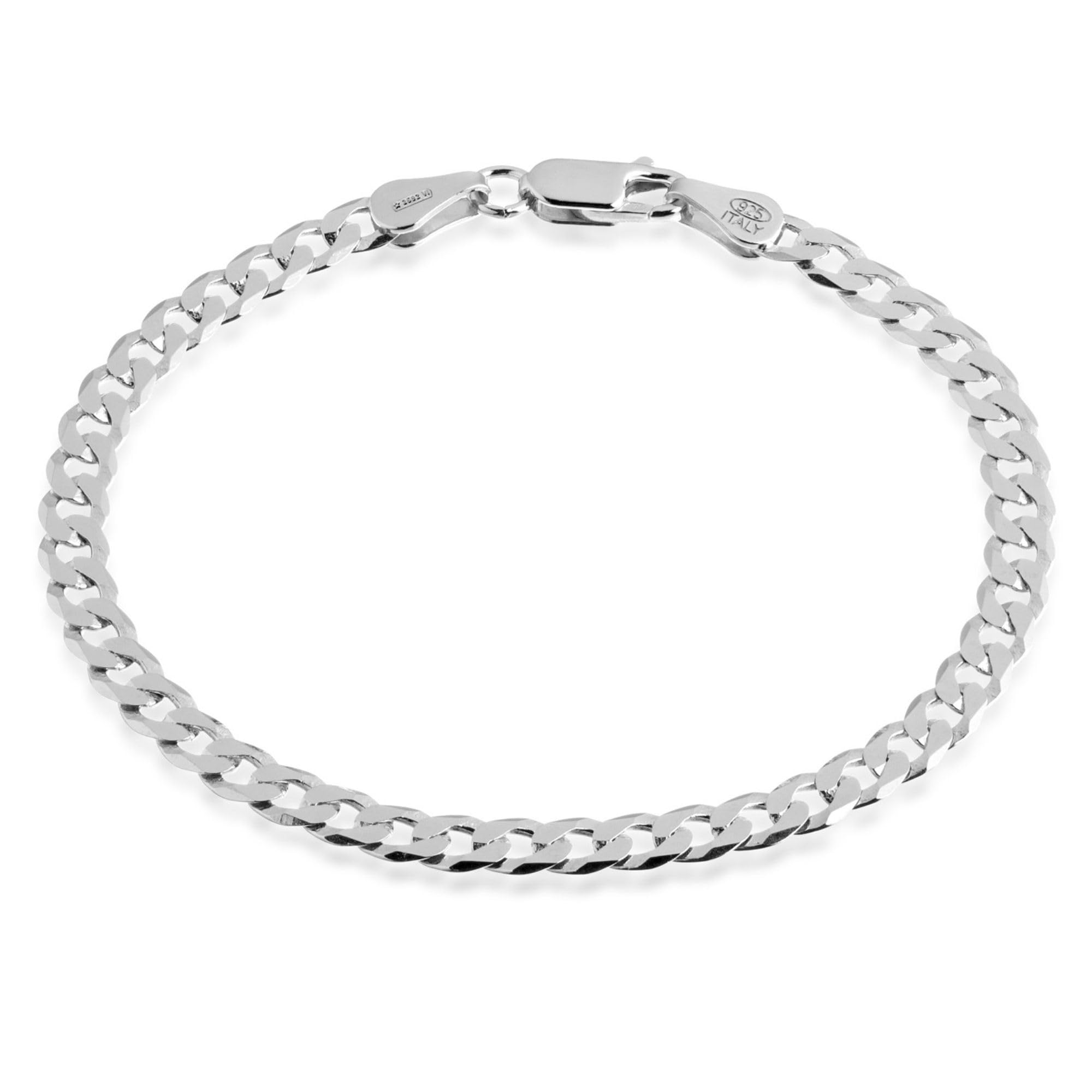925 Sterling Silver Mens Bracelet- 5mm Diamond-Cut Cuban Link Curb Chain - Made in Italy - 7" 18 cm to 8.5" 21.6cm