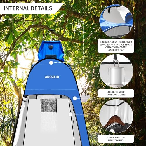 Image of AKOZLIN Portable Pop Up Shower Tent Instant Privacy Dressing Changing Outdoor Shower Room Camp Toilet Tent 47.2 inch Lx47.2 inch Wx74.8 inch H Blue