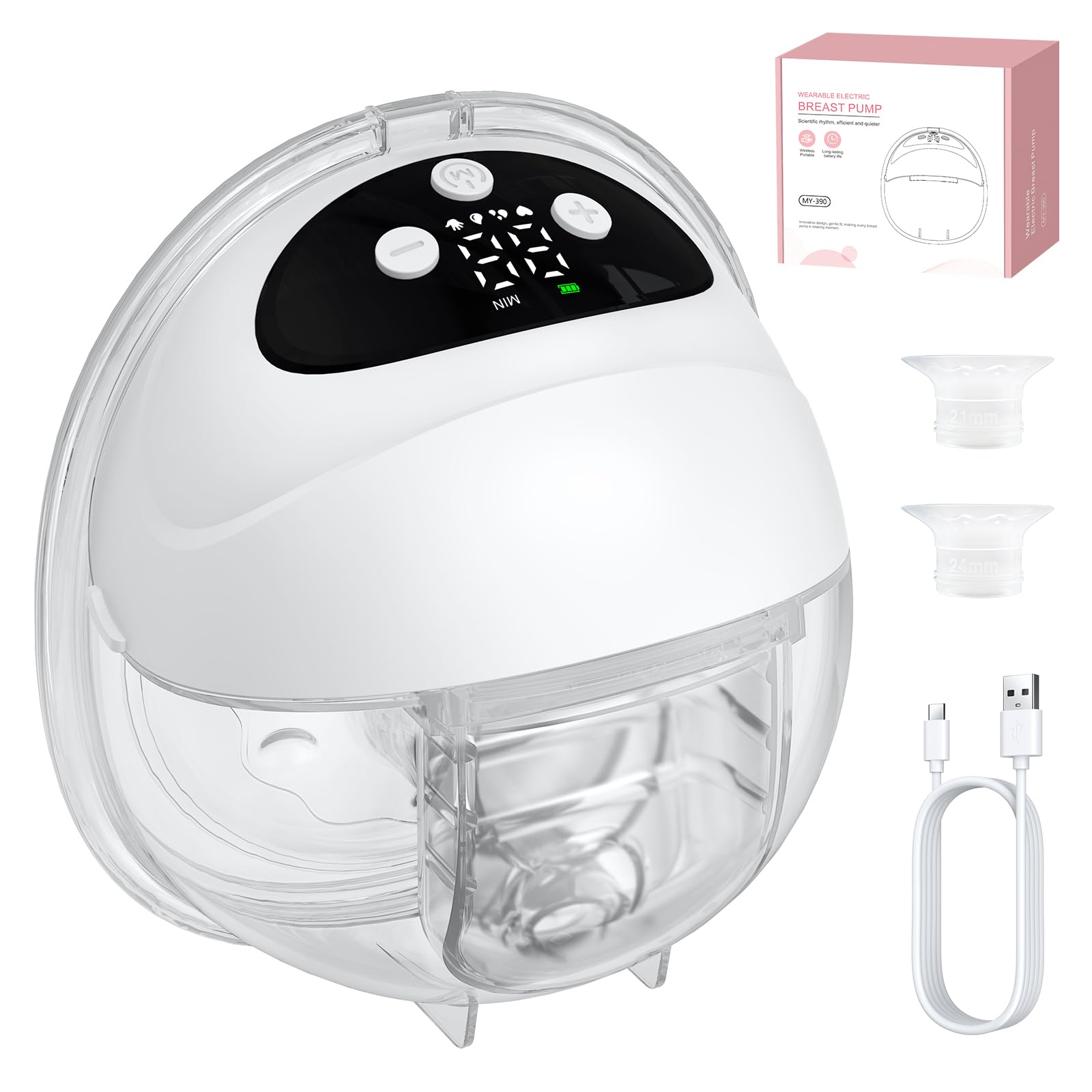 YGiTK Milchpumpe Elektrisch Freihändig Leise Abpumpen 4 Modi & 12 Saugstufen, Breast Pump Electric mit USB-Aufladung 21mm/24mm/27mm Komfortabler Flansch für Büro Unterwegs Reisen (Weiß)
