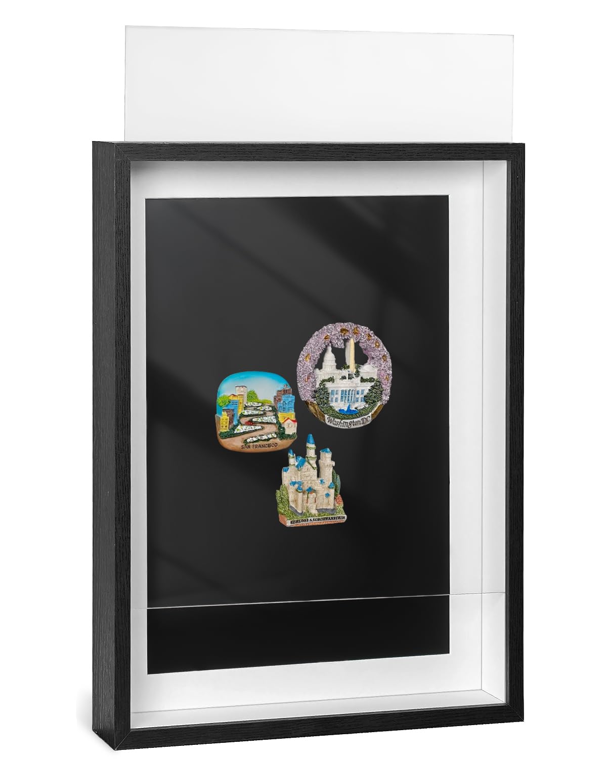 Umtiti 41 x 32 cm Magnetic Display Board for Souvenir Magnets,Dustproof Magnet Collection Frame with Clear Sliding Cover, Magnetic Shadow Box for Wall or Tabletop Display, Black
