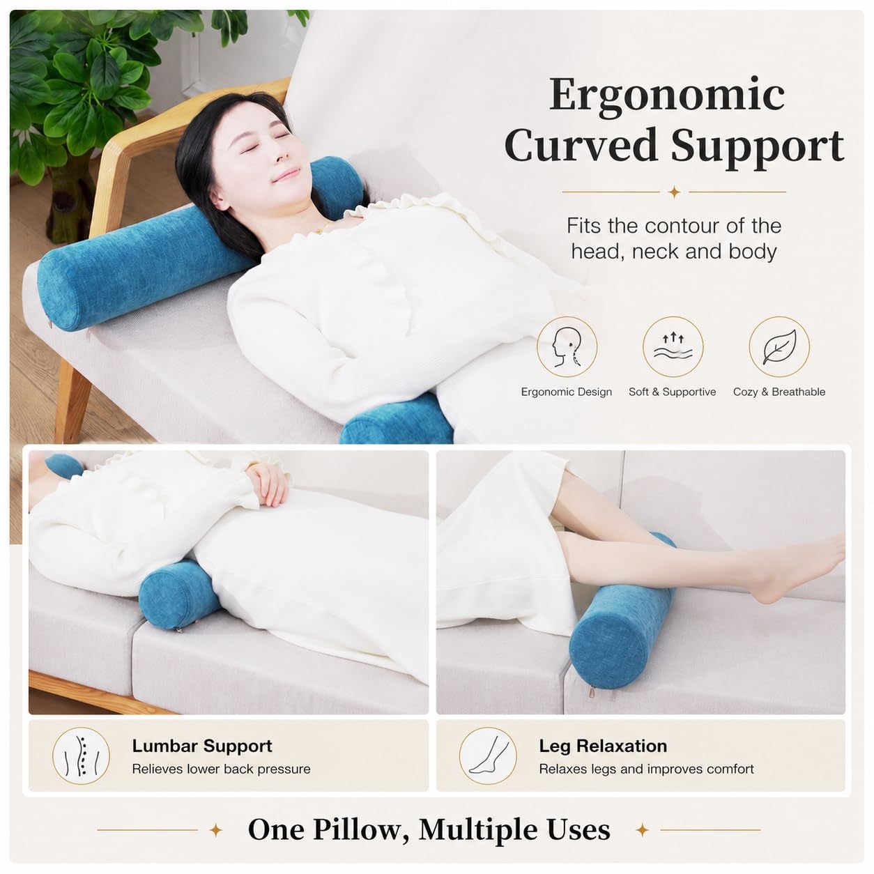 Cojin Cilindrico Extraíble y Lavable, Cojines Alargados con Cremallera, Suave Anti Desgaste Transpirable Almohada Cilíndrica Cervical de Chenilla para Lumbar y Espalda(Light Gray,12 x 90 cm)