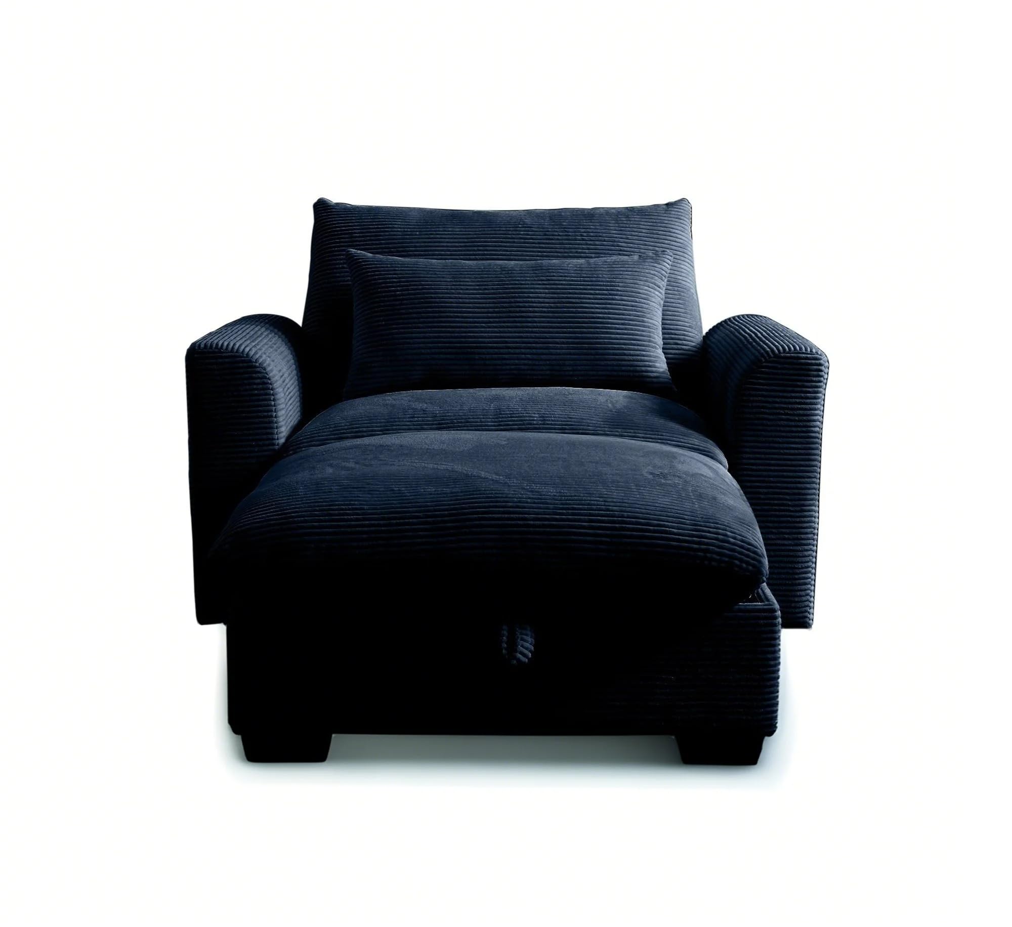 GoDoco Wide Body Modular Corduroy Sectional Sofa Set, U-Shape and L-Shape Deep Seating Couch with Storage Ottomans and Waist Pillows (Blue, 1-Seater +