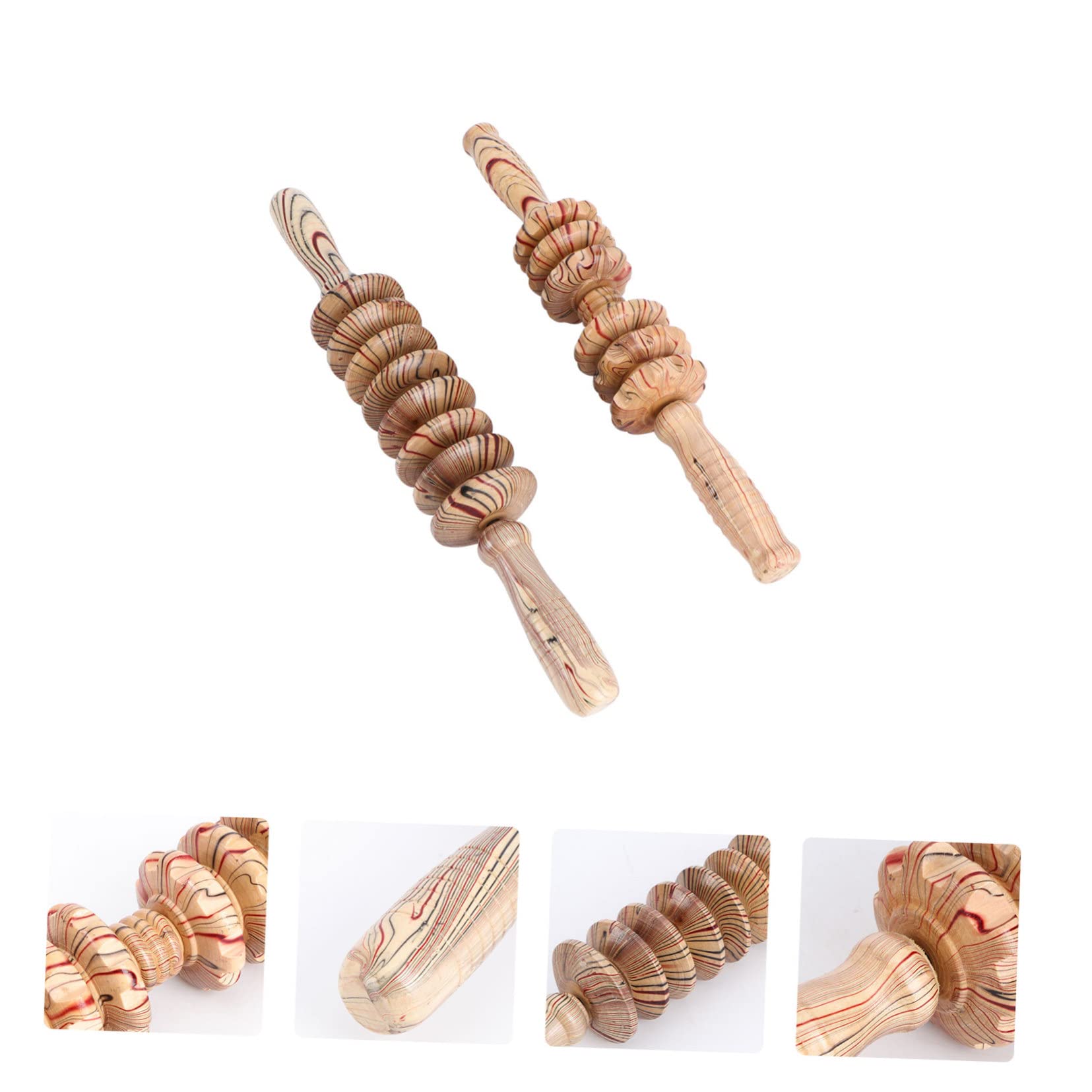 Manueller Massagestab mit 2 Stück Holz, Roller für Taille und Nacken | Regenerationswerkzeug für Senioren und Fitness, Multifunktionale Muskelrolle mit Rollstab Design