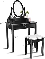 Vista 4 de GOFLAME Juego de tocador con taburete acolchado y espejo ajustable de 360°, escritorio multifunción de maquillaje con 3 cajones, para oficina