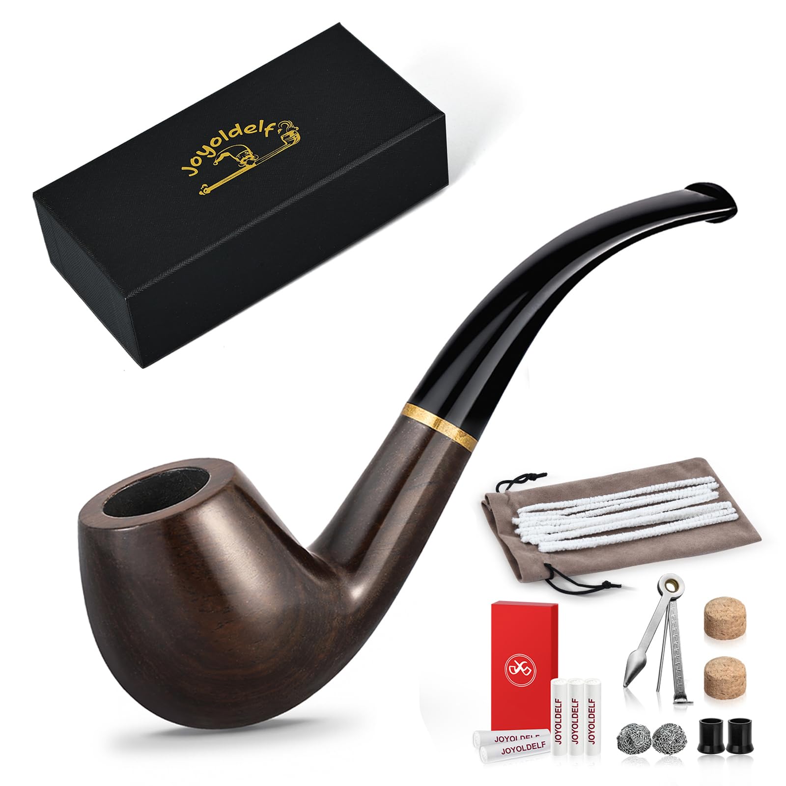 Amazon.com: Joyoldelf Tobacco Pipe Set, Handmade Ebony Wood Pipe, Smoking  Pipe Kit with Scraper, 9mm Filter and Pipe Cleaners, Perfect Beginner Pipe  Kit for Smoking with Complete Accessories and Gift Box :