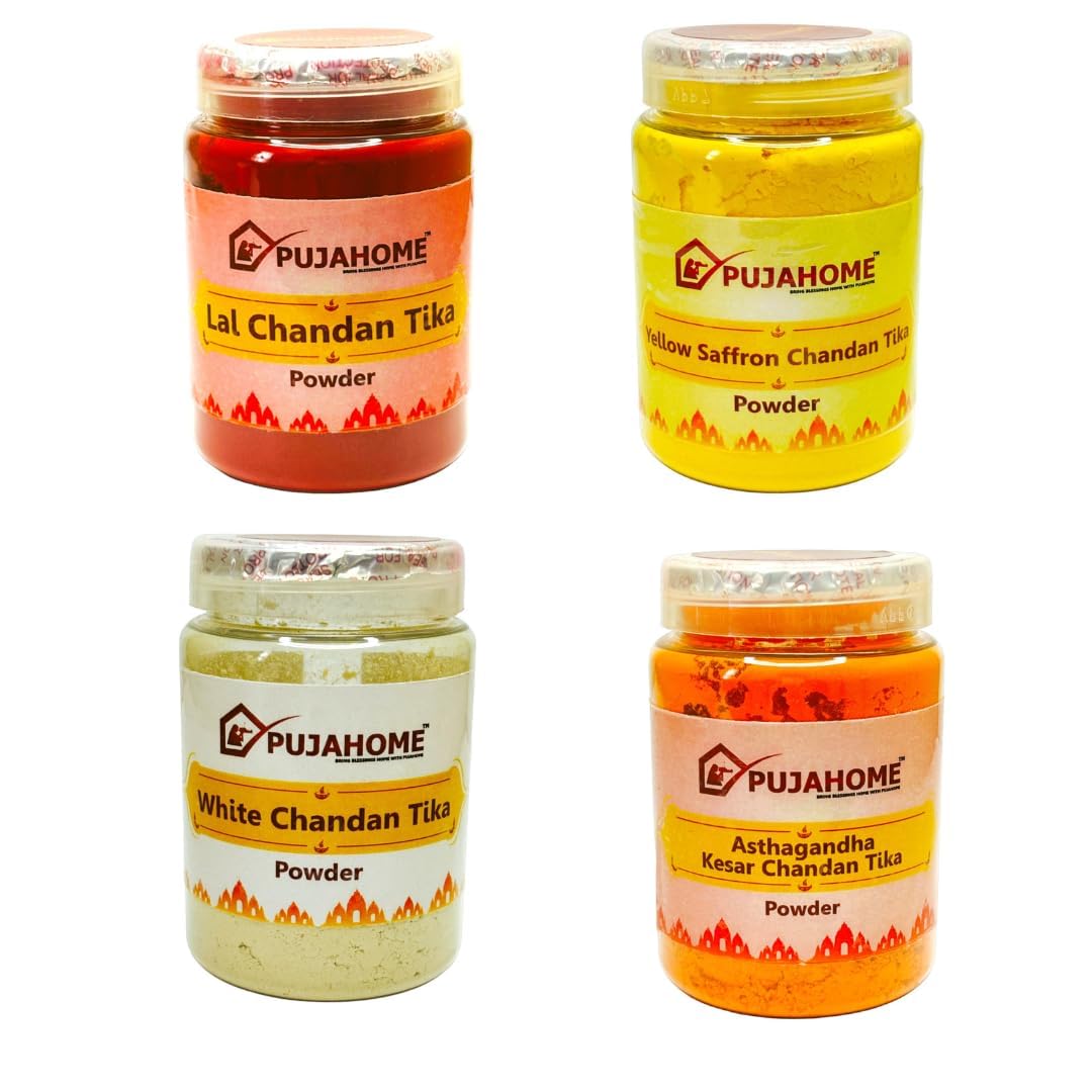 Chandan Tika Powder Combo Pack of 4 X 100Gram, (Red, White, Yellow and Kesar) | Chandan Powder for Religious Pooja, Tilak Hawan, Yoga Meditation & Spiritual Rituals | Long Lasting Fragrance-image-43
