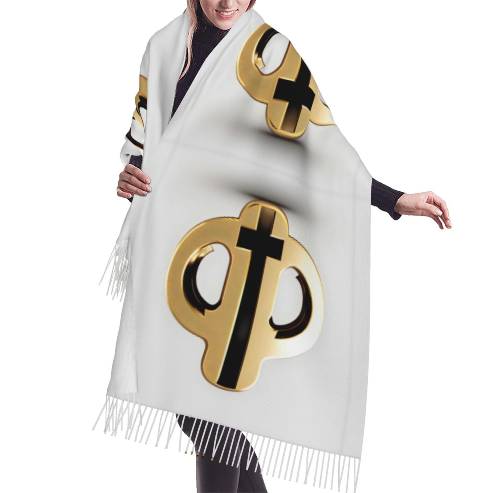 Golden pattern Scarf Classic Soft Fringed Scarf Long Shawl for Women.