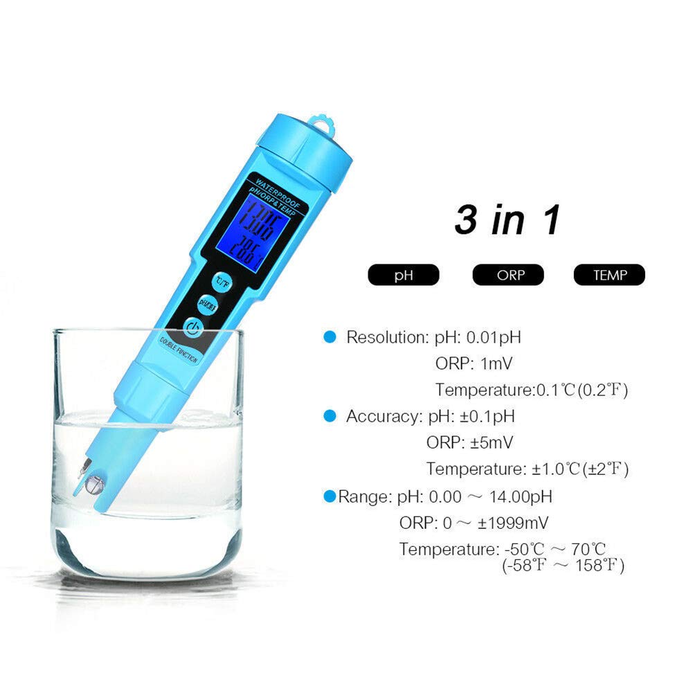 BolíGrafo de Prueba de Ph Digital, Medidor de Ph/Orp/Temp PortáTil 3 en 1 para Piscina de Acuario HidropóNico