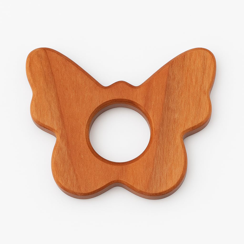 Shark Doo Doo® Neem Wood Baby Teether | Organic & Handcrafted | Chemical-Free, Paint-Free, Antibacterial Teething Toy for Infants & Toddlers – Natural Wooden Teether (Butterfly)-image-35