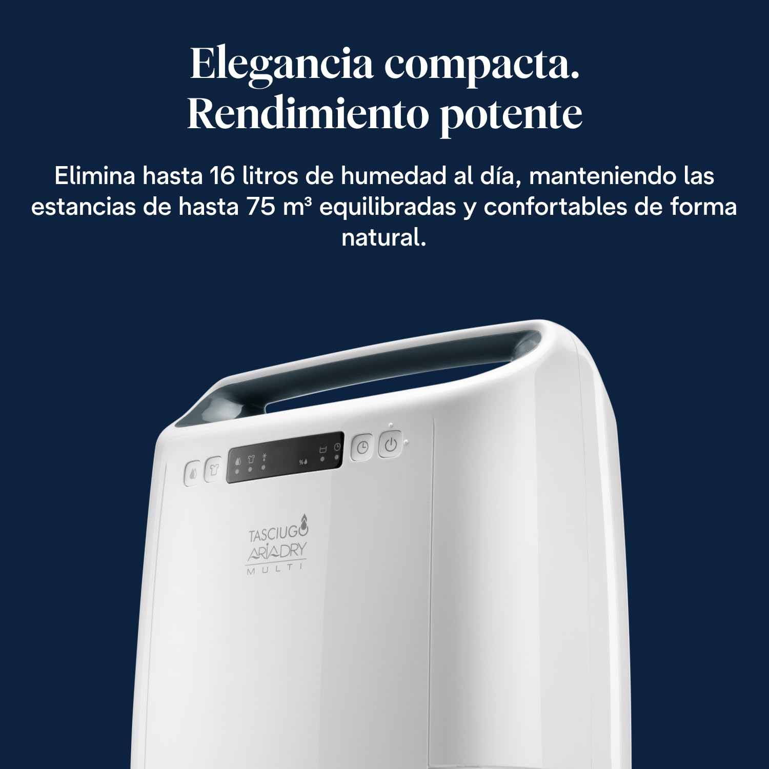 De’Longhi Tasciugo AriaDry Multi - Deshumidificador Doméstico Portátil (16L/Día) con Sistema de Filtración 3-Action, Función Secado de Ropa, Antimoho, Silencioso, Blanco (DEXD216R)