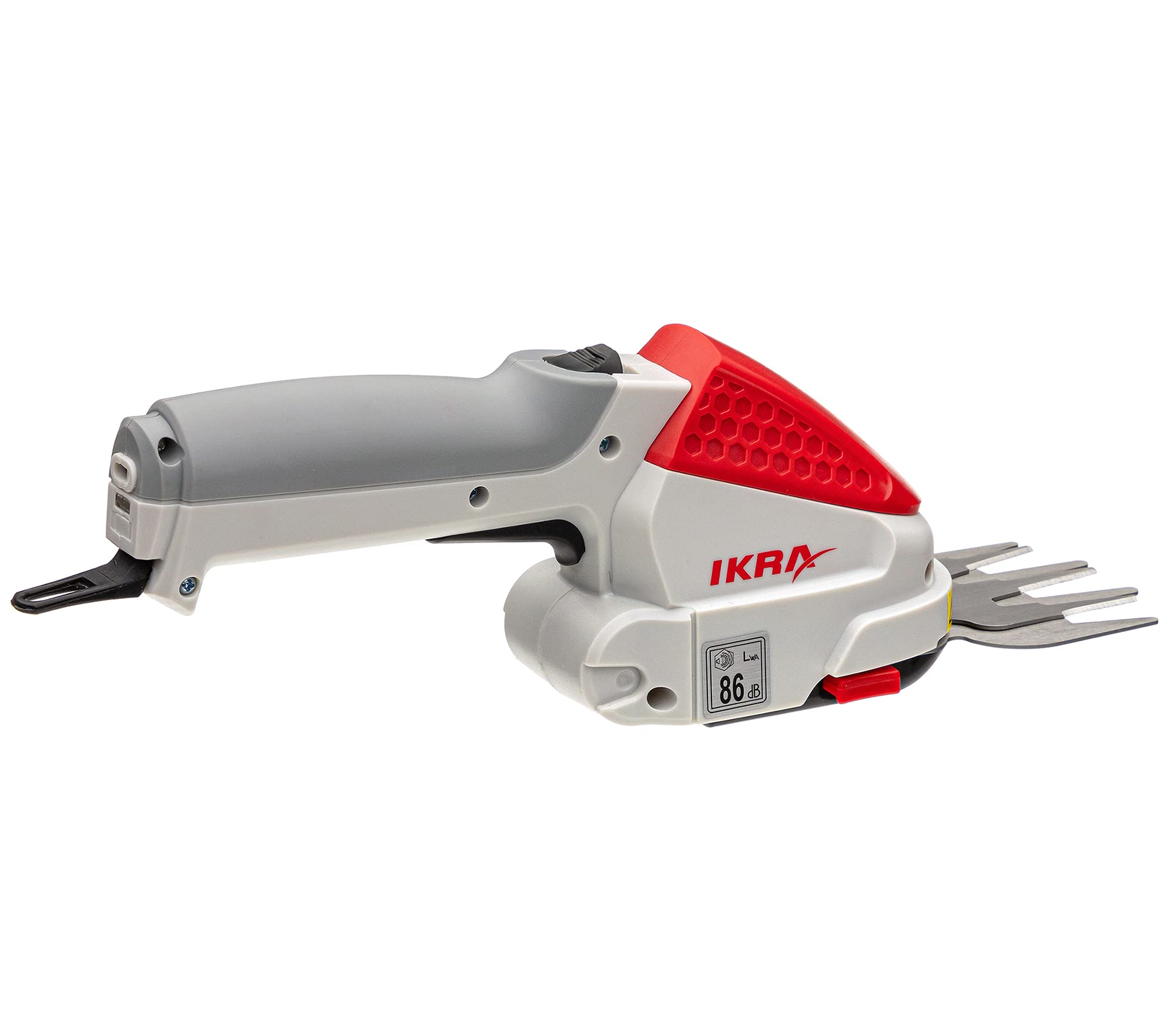 IKRA Akku Grasschere Strauchschere 2in1 IGBS 1054 LI 7,2V Laufzeit max 175 Min inkl Akku Ladegerät & Tasche, Grau/ Rot
