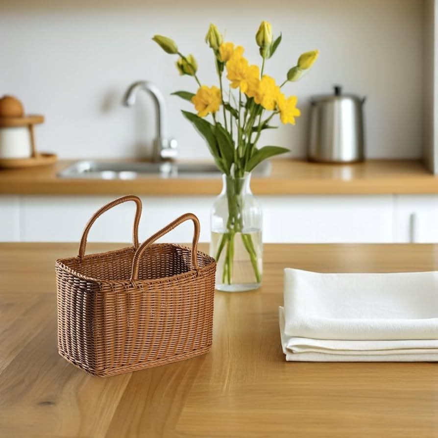 Handwoven Wicker Storage Baskets For Kitchen, Hanging Organizer With Handle For Fruits & Sundries, Home Decor From Mingjing03, $7.25