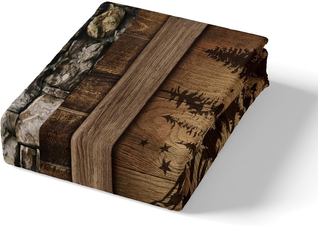 Erosebridal Rustic Camper Duvet Cover Queen, Happy Camping Bedding Set Farmhouse for Kids Boys Teens Room Decor, Wooden Board Comforter Cover Trailers Camper Gifts Quilt Cover,2 Pillow Cases, Brown