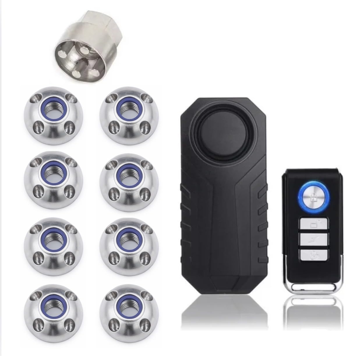 8 x Premium Fits Tentbox - Nyloc Security Nuts Anti-Theft Enhanced Security Locking Nuts + Motion Detecting 113db Remote Controlled Roof Tent Security LOUD DETERRENT Alarm - Bundle