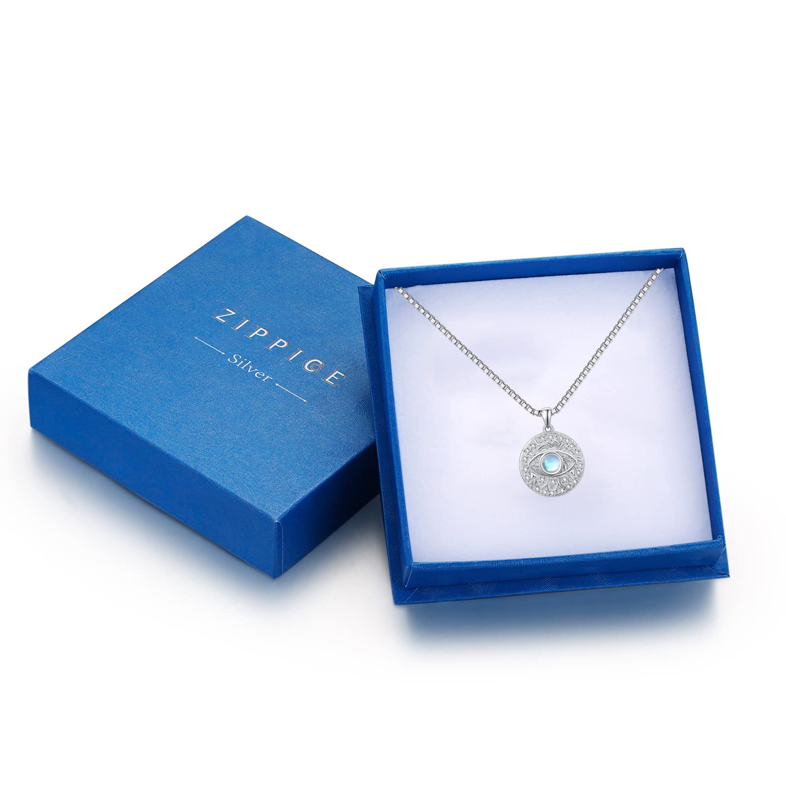Evil Eye Mondstein/Opal/Zirkonia Halskette 925 Sterling Silber Auge des Horus Halskette Blau Opal Evil Eye Anhänger Schmuck Geschenke für Damen Mädchen Frauen Freunde