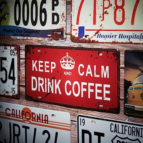 Image of Keep Calm And Drink Coffee Vintage Retro Metal Signs - License Wall Plate, Decorative Car Tag - Ideal for Cafe, Restaurant, Shop, Home, Hotel, Club, Office, Living Area - Design Plaque
