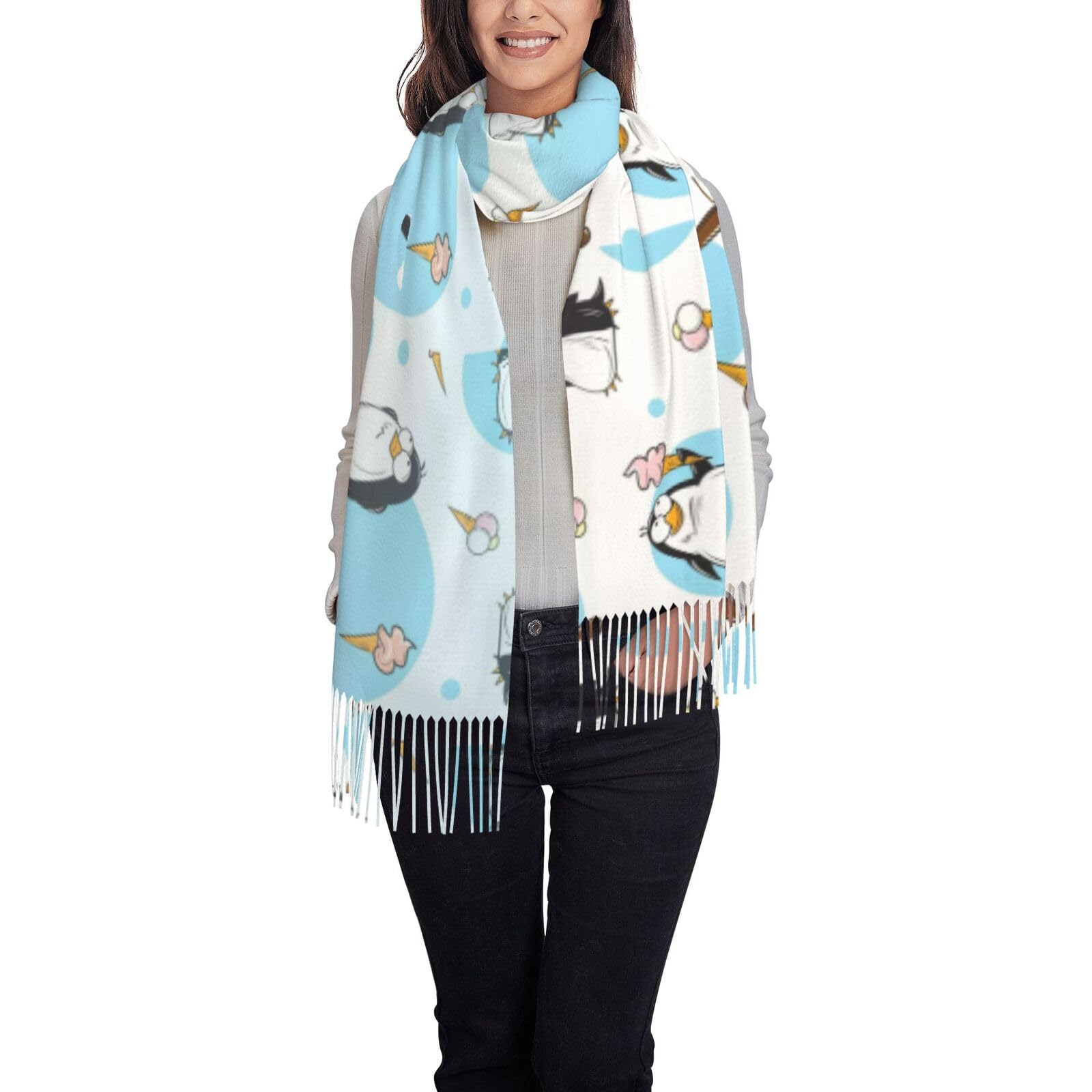 Écharpe à franges pingouins mignons noire en taille unique - 8
