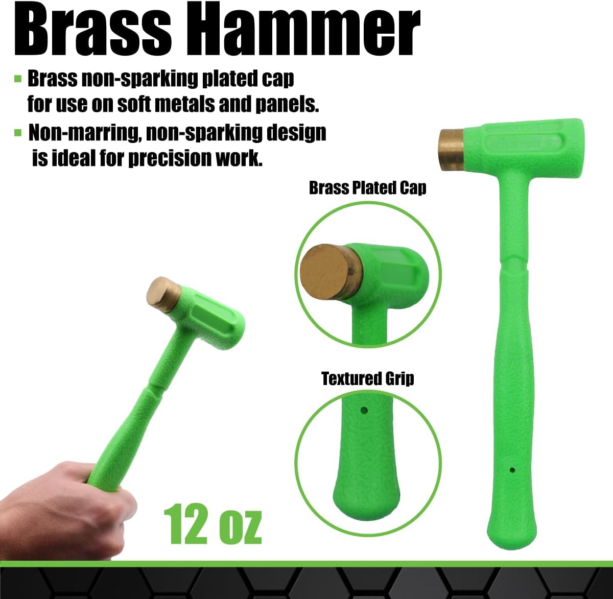 GRIP 3 pc Deadblow Multi-Purpose Hammer Set - 12 oz Brass Hammer, 1 lb Ball Peen Hammer, 1/2 lb Deadblow Mallet - Metal Shaping - Home, Garage, Workshop
