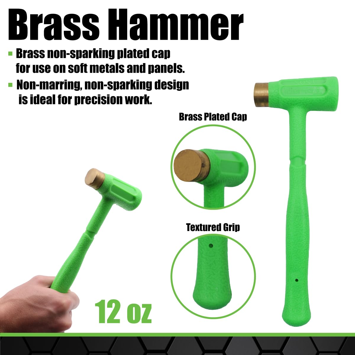Grip - Juego de 3 martillos de golpe muerto – Martillo de latón de 12 onzas, martillo de bola de 1 libra, mazo de golpe muerto de 1/2 libra – hogar, garaje, taller