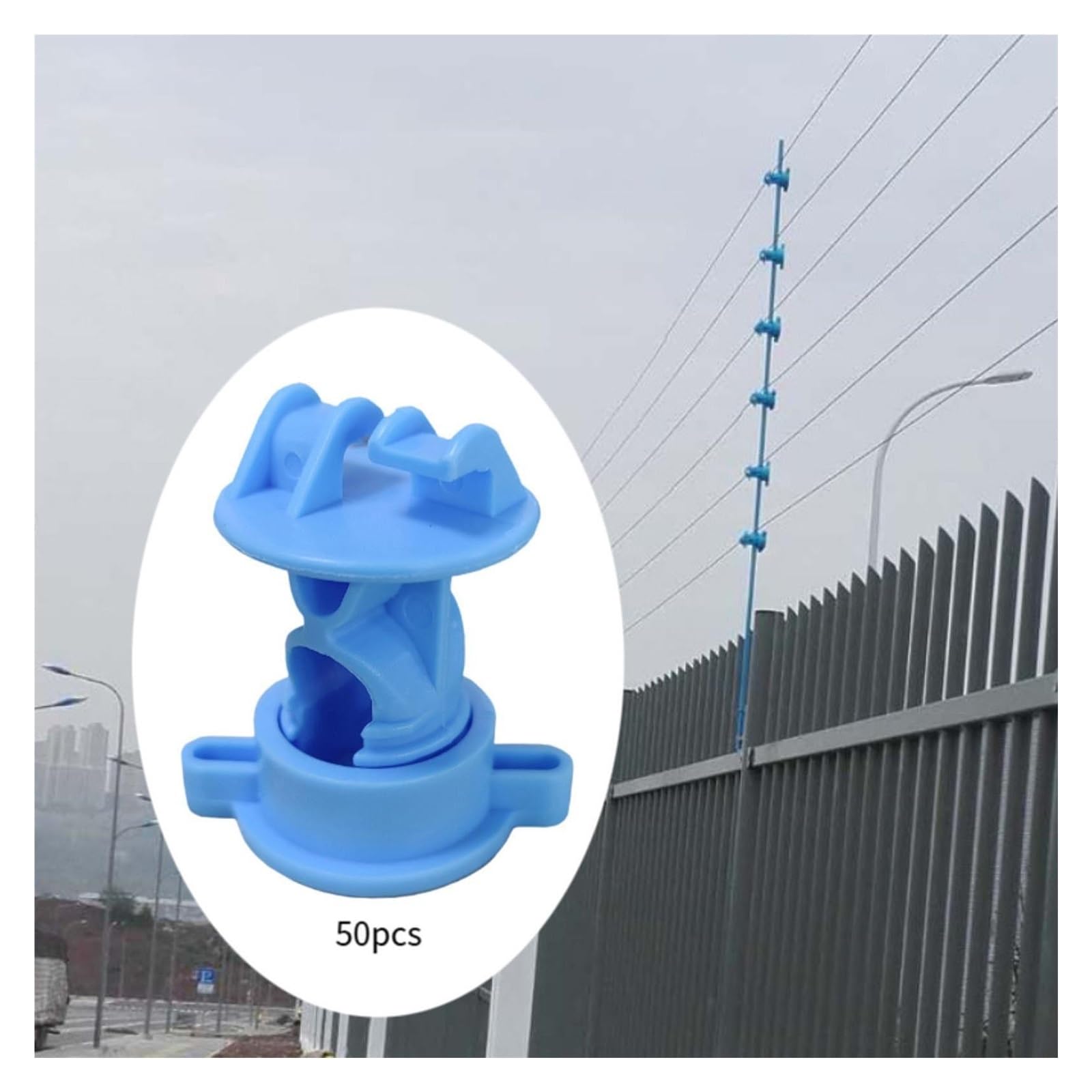 Aisladores De Cerca Eléctrica for Varilla Central 9,5mm Diámetro, Cría Animales, Contención Mascotas, Rancho, Jardín, Granja, 50 Piezas para Madera, Cuerda, Valla Eléctrica(Blue)