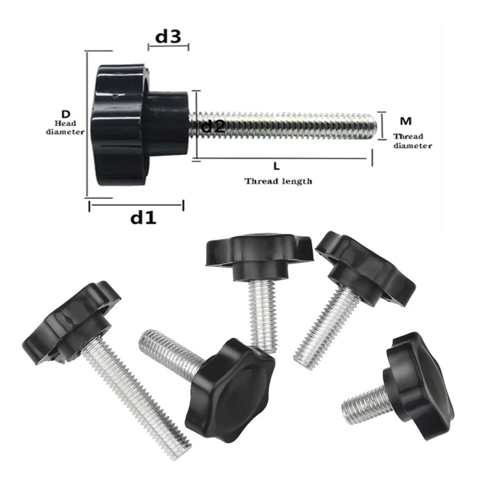 5/10PCS Gwint w kształcie gwiazdy Uchwyt zaciskowy Śruba bakelitowa Pokrętło ręczne Śruba dociskowa Sprzęt przemysłowy Plastik Stal M5 M6 M8(10PCS,M6x10 D25)