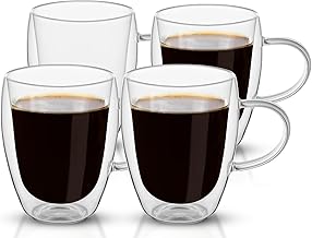 4 Pack Espresso Cups, Cappuccino Glass Mugs, Double Wall Insulated Glass Coffee Mugs with Handle, Perfect for Cappuccino, Latte, Espresso, Tea, Juice, Beverage (350ml/ 12oz)