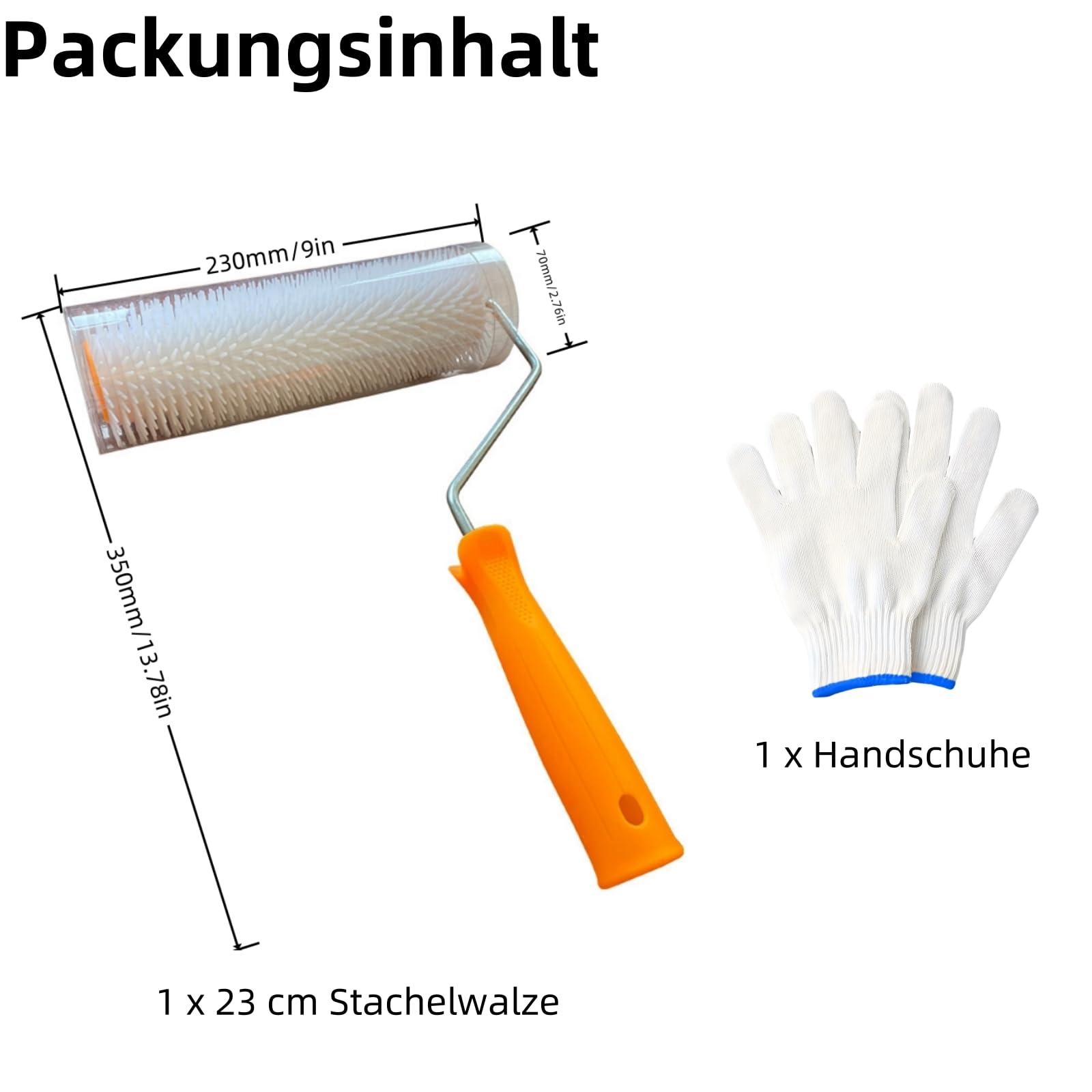 23cm Stachelwalze Entlüftungswalze - Entlüftungsroller, Stachellänge 15mm, Kommt mit Handschuhen, Geeignet Zum Entfernen Von Luft und Blasen Aus Bodenbeschichtungen