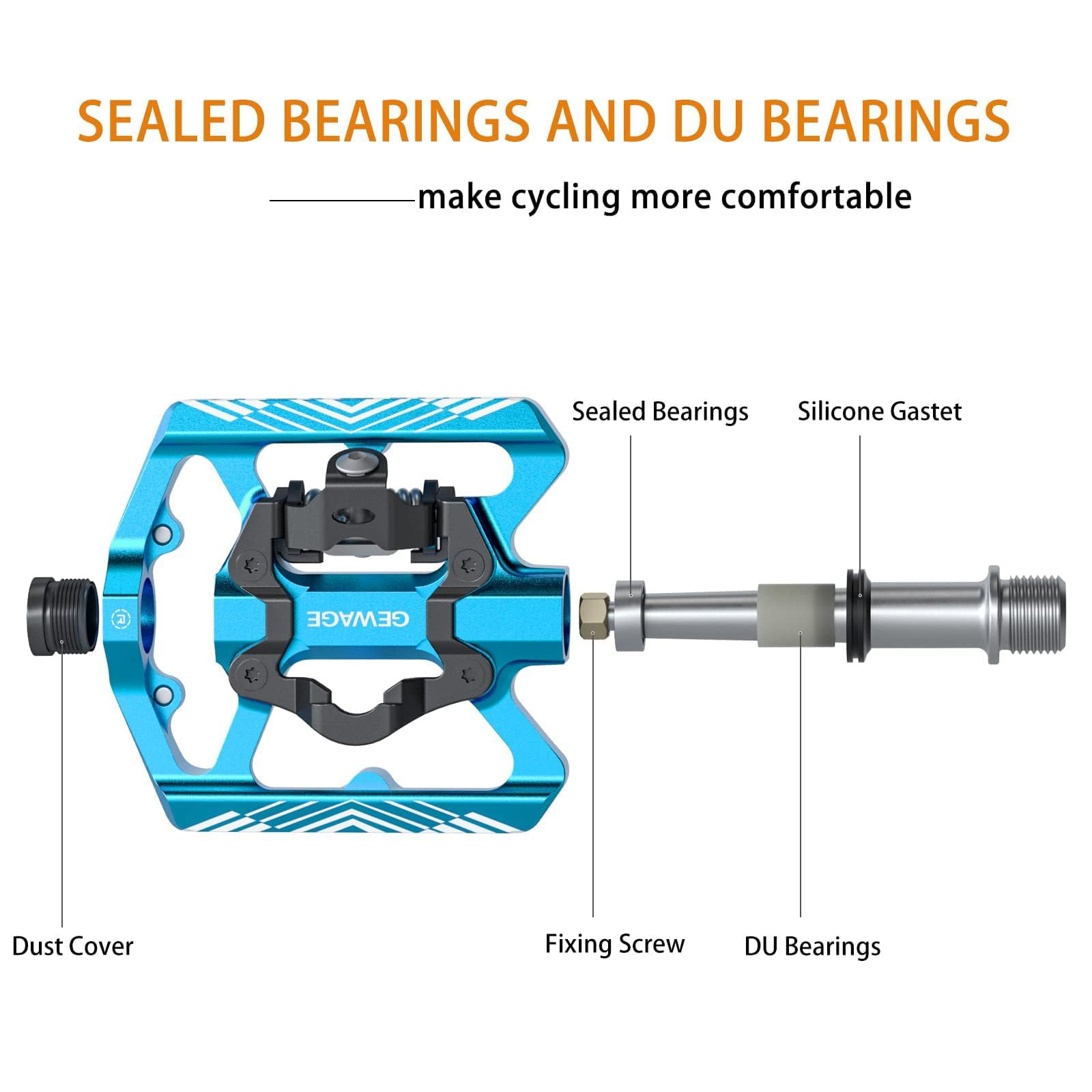 GEWAGE Pedali a scatto, 2 in 1, a doppia funzione, piatti e pedali a scatto con riflettore per SPD, gambo in cromo da 9/16", per mountain bike, bici da corsa ed e-bike