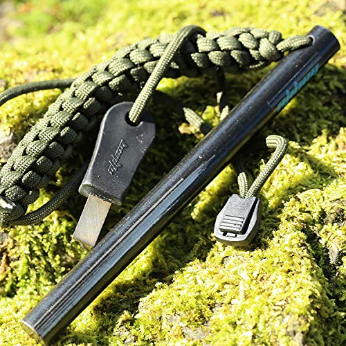 bayite 1/2 x 6 Inch Survival Drilled Flint Steel Fire Starter Ferrocerium Rod Kit with Striker-Pro Striker Paracord Landyard Handle Large - Thumbnail 6