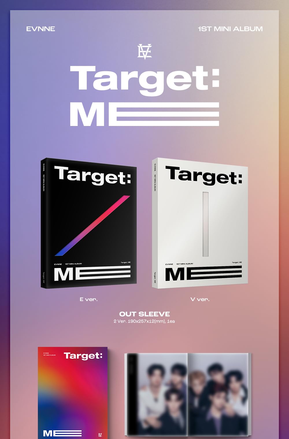 EVNNE Target: ME 1er mini álbum CD + libro de fotos + póster plegable en paquete + tarjeta fotográfica + seguimiento sellado Boys Planet (set completo de 9 versiones (E+V + Digipack 7 version))