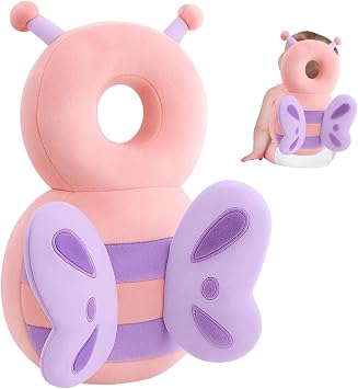 Baby Head Protector Backpack, Soft Plush Head Protection for Baby, Adjustable Baby Fall Backpack with Elastic Straps, Safety Toddler Head Protector for Walking Practice and Playground Activities