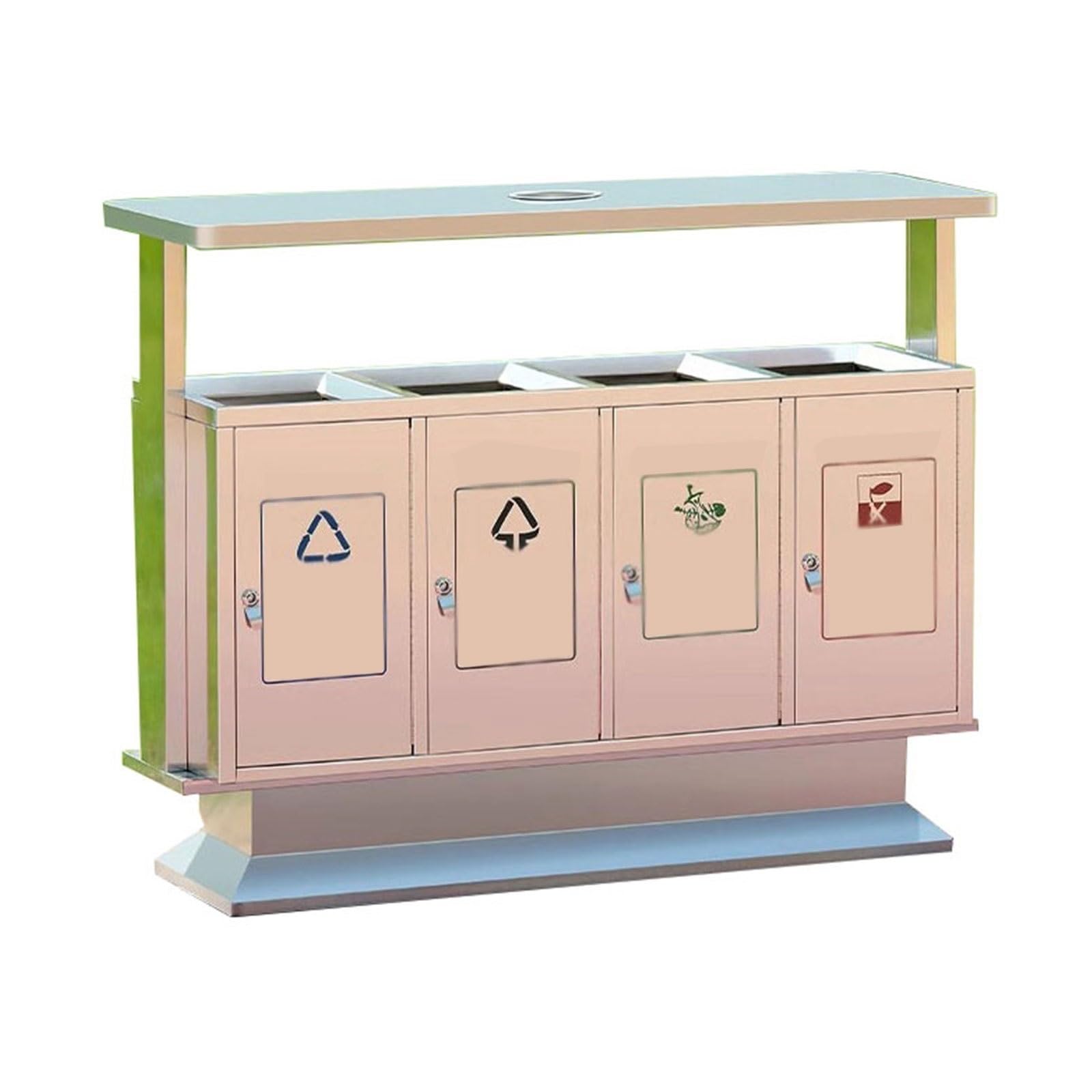 Papelera de Reciclaje Bote de Basura for Exteriores de Acero de 4 Compartimentos con cenicero