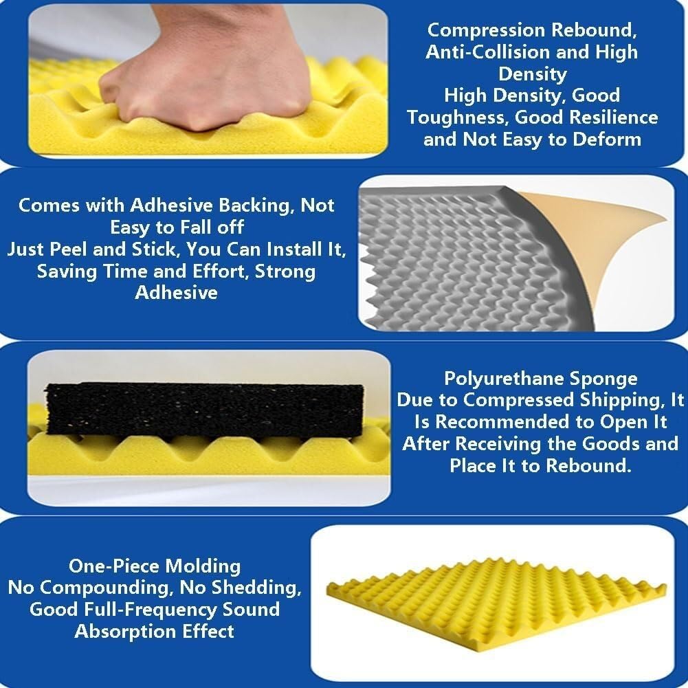 Mousse d'insonorisation d'isolation phonique de 5 m/rouleau, tapis acoustique de studio auto-adhésif de 5 cm d'épaisseur, coton d'isolation phonique antibruit ignifuge(Black,10m)