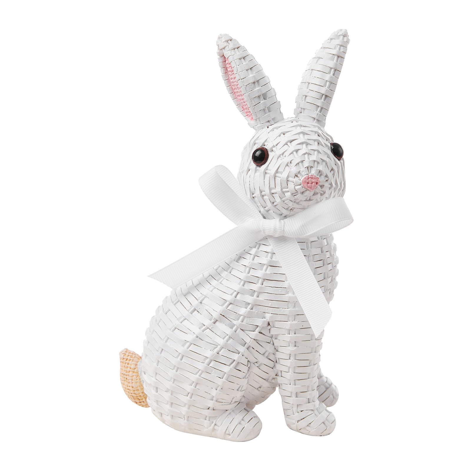 LULU Deer Rattan Rabbit Bow Resin Ornament (8.1in White Seat, Multi Color) for Home Decoration and Easter Gift