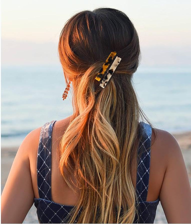 3Pcs Tortoise Shell Hair Barrettes, Acetate Hair Barrettes Acrylic French Design Hair Clips Automatic Hair Clip for Women Ladies 4