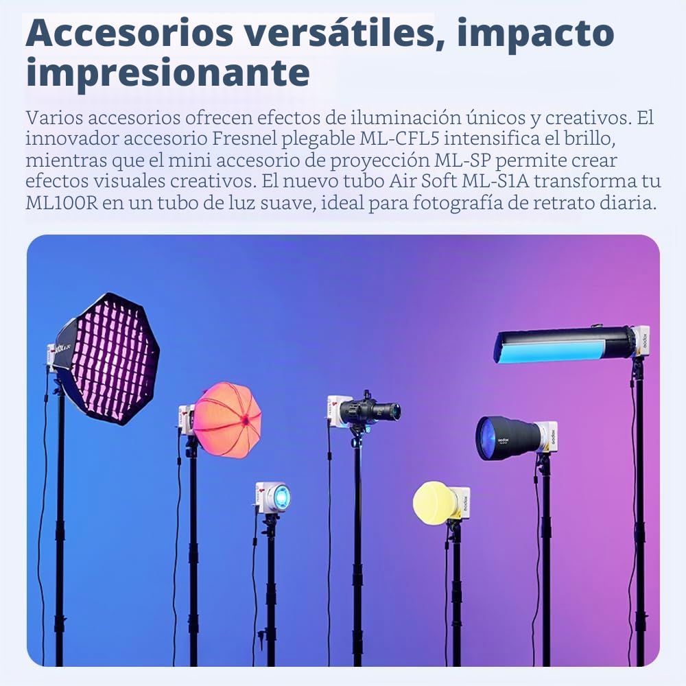 Godox ML100R 110W RGB led luz de vídeo, Kit de iluminación de vídeo RGB 1800K-10000K, Control de Aplicaciones,14 Efectos FX, para transmisión en Vivo/fotografía al Aire Libre(ML100R)