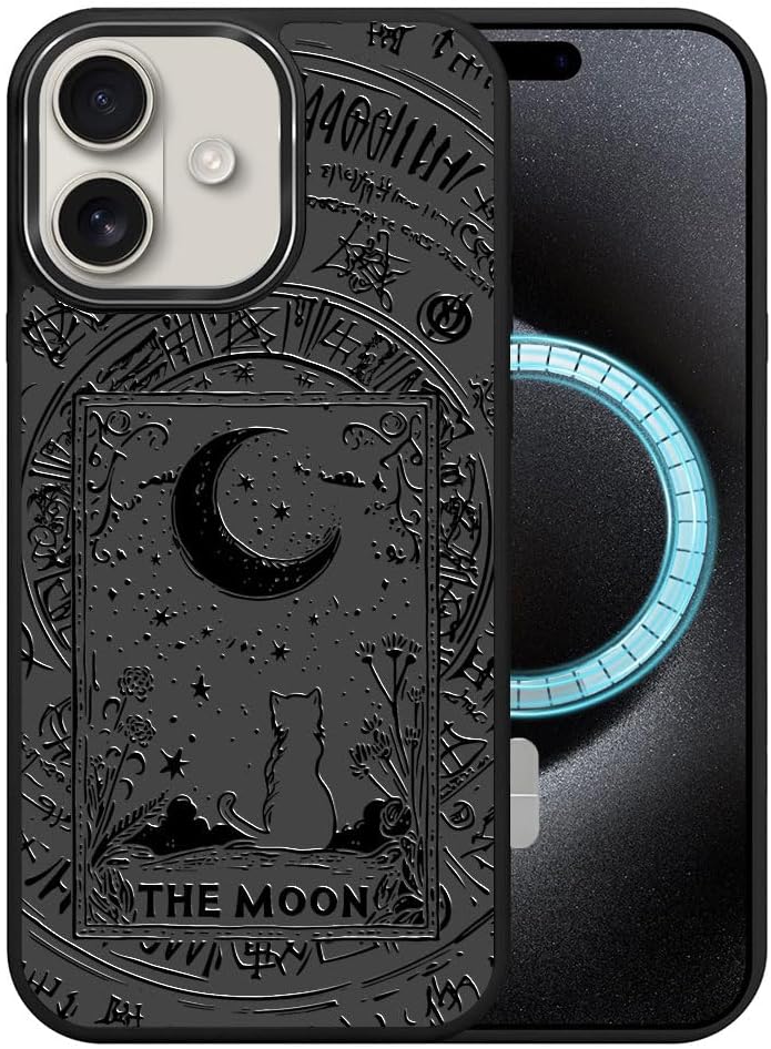 DAIZAG Case for iPhone 16, [Durable Shockproof Protective Magnetic Cover] [Compatible with MagSafe],Tarot Card Moon Cat