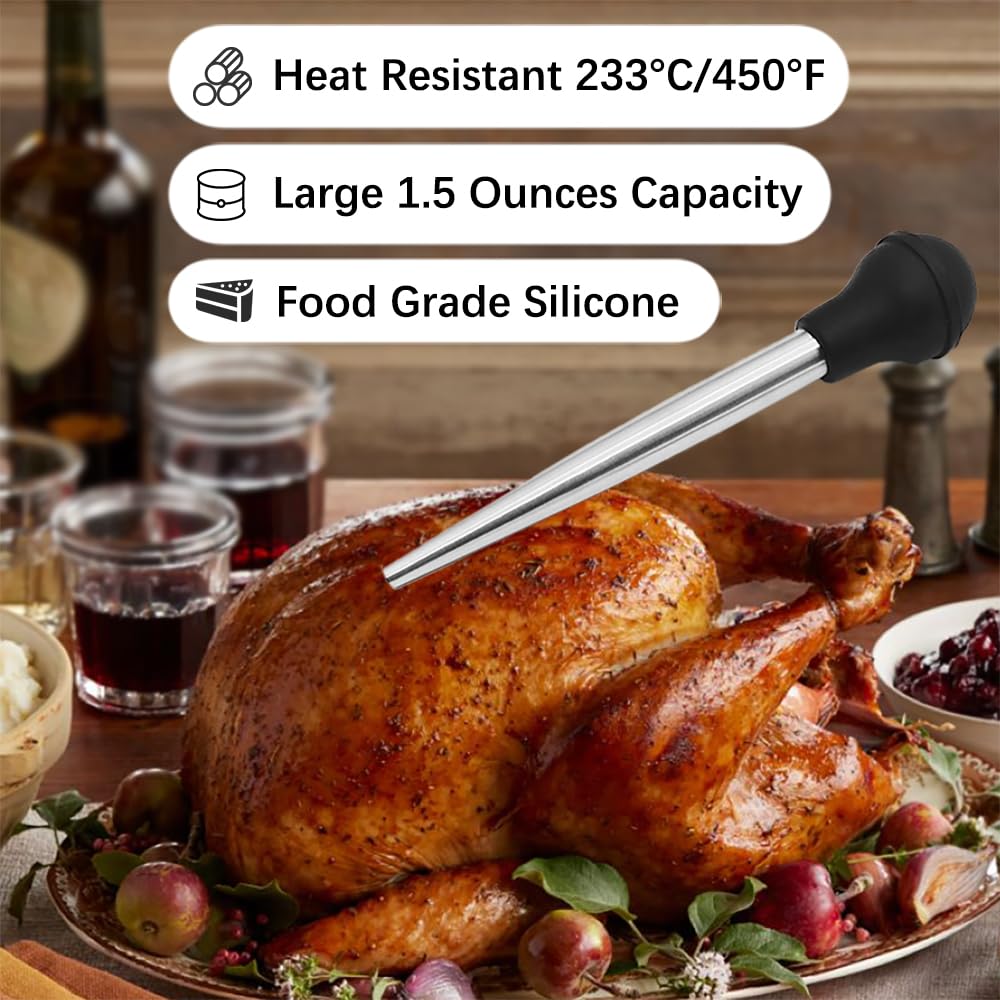 Lot 4 Poires à Dinde En Acier Inox + Seringue Viande - Injecteur Marinade Avec Aiguilles