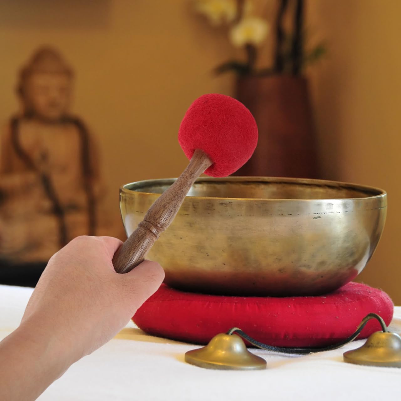 ibasenice Singing Bowl Mallet with Thick Felt Striker and Comfortable Handle 9.05In Wooden Buddha Sound Bowl Stick for Meditation Yoga and Tibetan Sound Therapy Accessories
