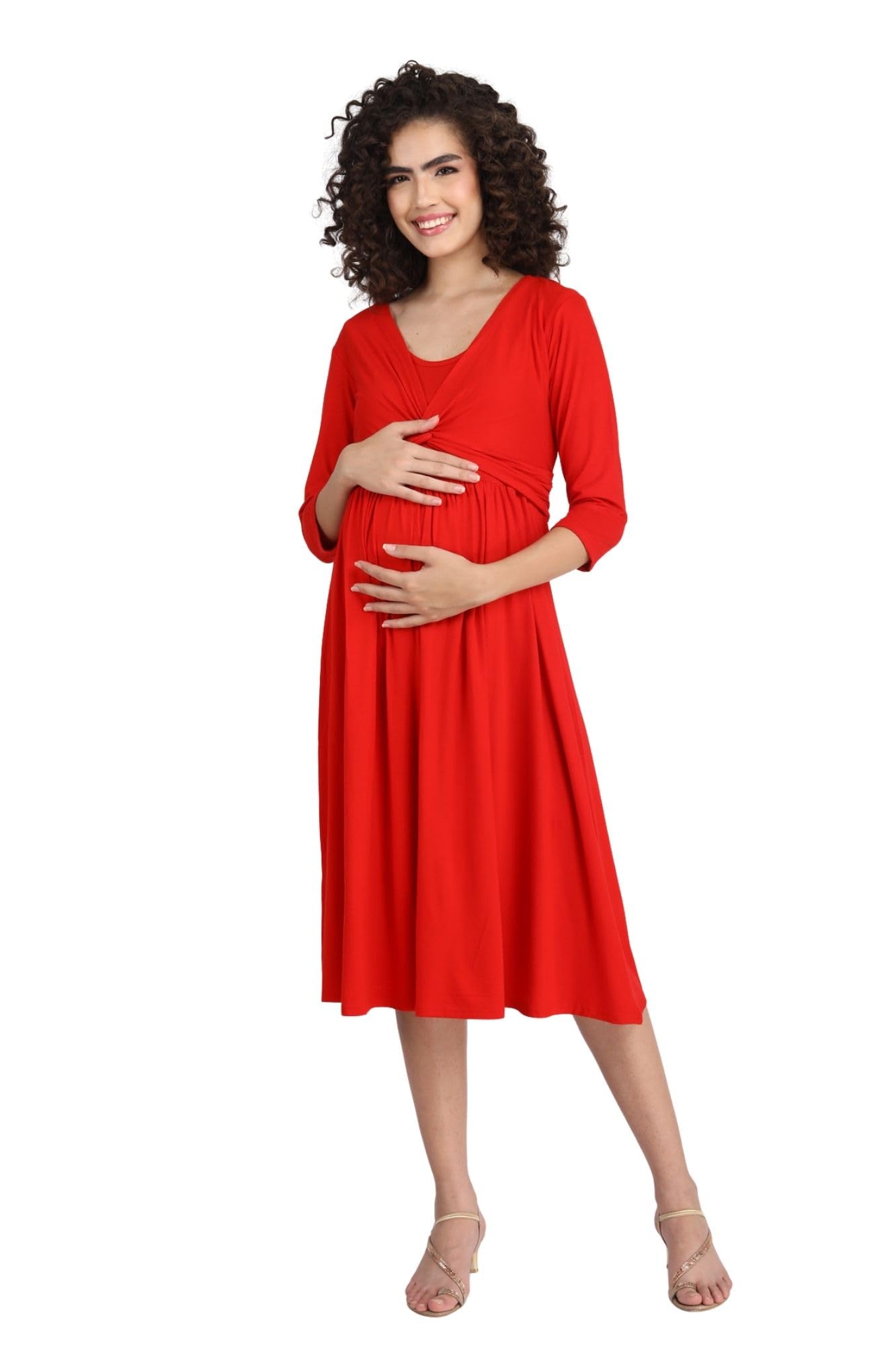Sizzling Hot Red Maternity Knot Dress + Jacket (2pc) for Women-image-44