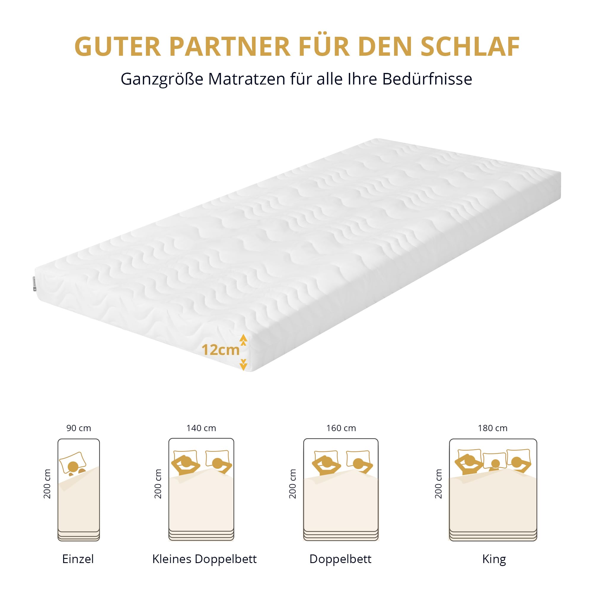 EGOHOME Matratze 140x200 cm | H3 Mittelfest | Ergonomische 7-Zonen Kaltschaummatratze 140x200cm | Bezug abnehmbar & waschbar | Oeko-TEX® | Rollmatratze 12 cm Höhe (140 x 200 cm)