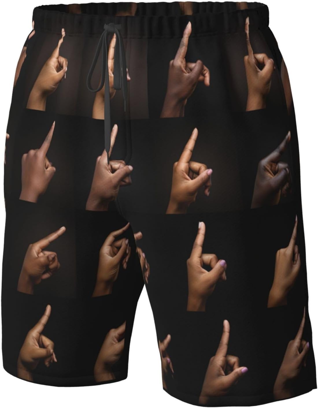 Sign Language Alphabet Print Mens Casual Shorts Drawstring Summer Beach Stretch Shorts Novelty Swimtrunks